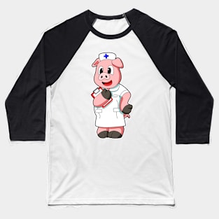 Pig as Nurse with Smock Baseball T-Shirt